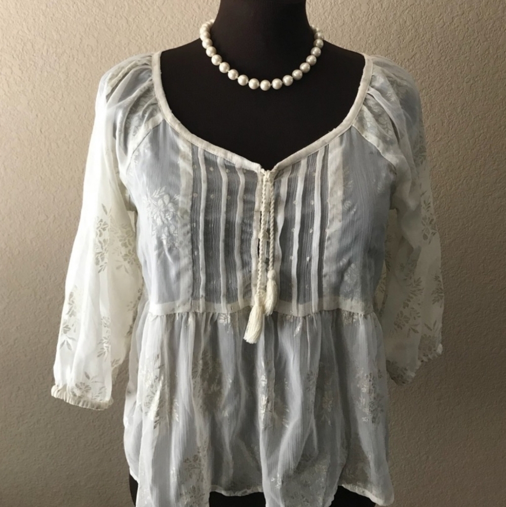 Y2K - Abercrombie Fitch Sheer Boho Cream Babydoll Top